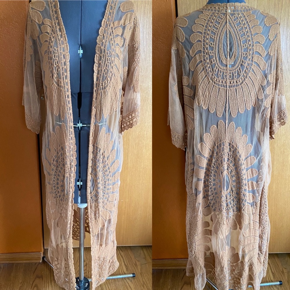 Rebellion Again Embroidered Mesh Duster Kimono